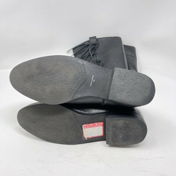 Matisse Size 7 Ramsey Riding Boots Black Leather Knee High Flat Fringe Cowboy - Picture 7 of 10